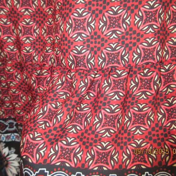 NY COLLECTION SIZE M L/S BABY DOLL BLOUSE WITH EMBROIDERY & DAISIES~POLYESTER - Picture 6 of 7